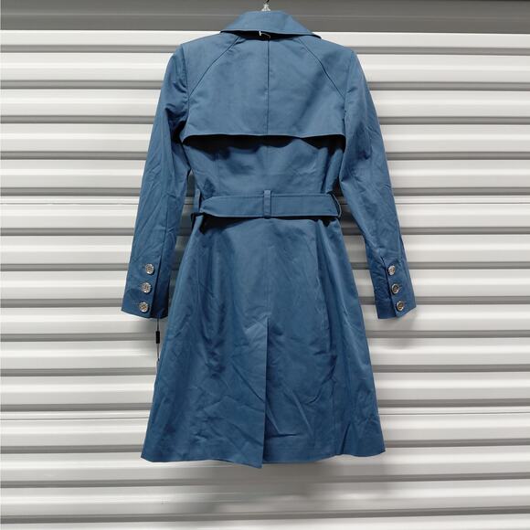 Blanc Noir Womens Trench Coat Small Light Blue Double Breasted Belted Classic - Picture 5 of 10